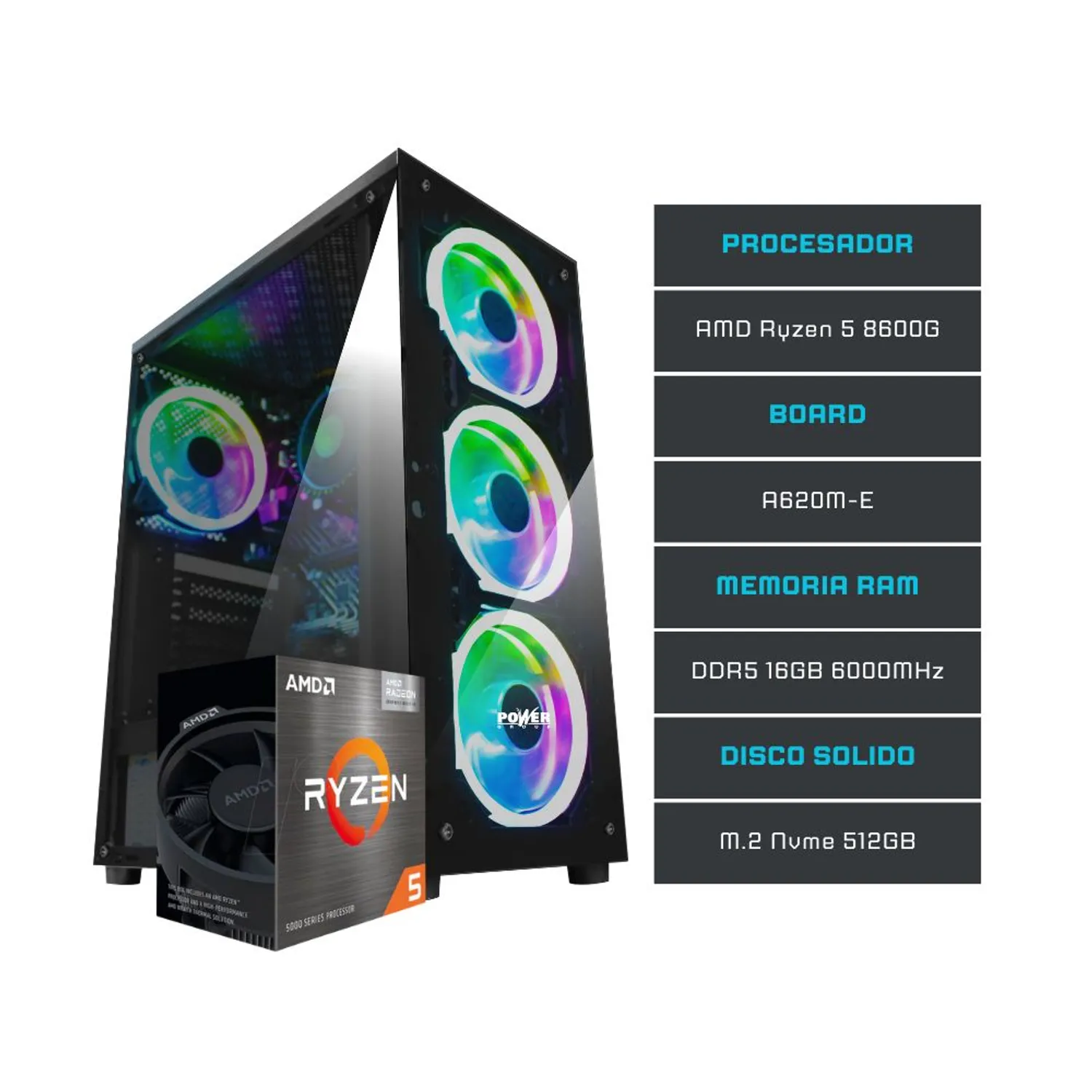 Torre Gamer Ryzen 5 8600G | 16GB DDR5 | SSD 512GB M.2 | MSI B650M | ATX CL