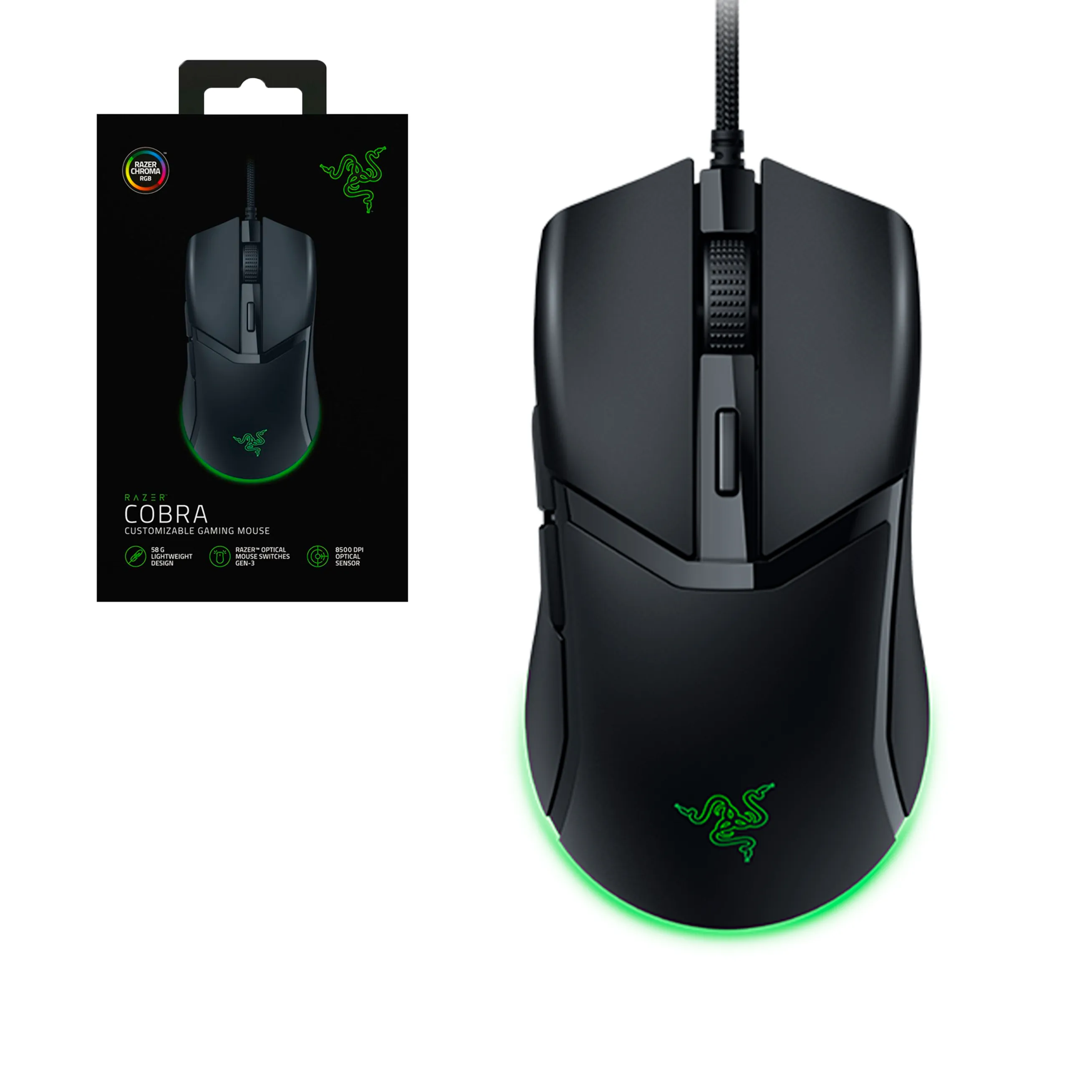 Mouse Gamer Razer Cobra RGB 8500DPI – Precisión PRO, Ultra Liviano, Sensor Óptico 🔥